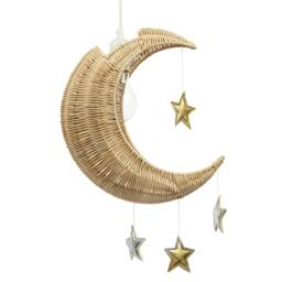 Rackhams Whimsical Crescent Moon Pendant Light Shade with Silver and Gold Stars