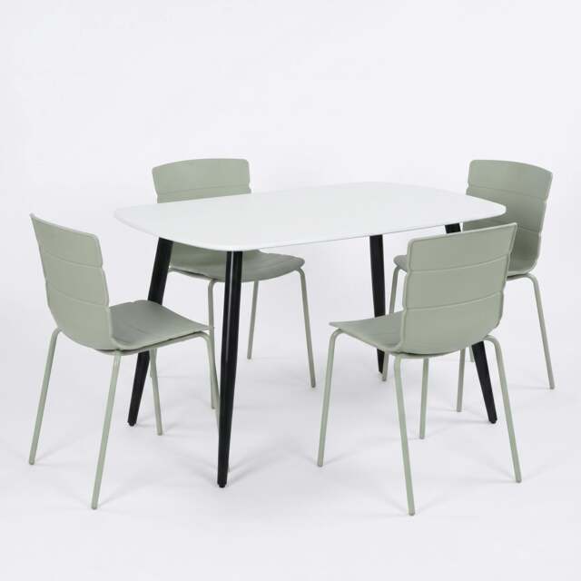 Rackhams Aspen Dining Set - White Rectangular Table & 4 Bali Dining Chairs - Green - image 1