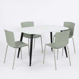 Rackhams Aspen Dining Set - White Rectangular Table & 4 Bali Dining Chairs - Green - thumbnail 1