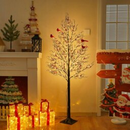 Rackhams 150cm Pre Lit LED Twig Birch Christmas Tree Lamp with Red Birds – 200 Warm White Lights, 8 Modes, Indoor/Outdoor Decoration Christmas - thumbnail 5