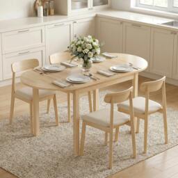Rackhams Foldable Dining Table, Solid Wood Drop Leaf Table, Natural - thumbnail 1