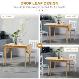 Rackhams Foldable Dining Table, Solid Wood Drop Leaf Table, Natural - thumbnail 6