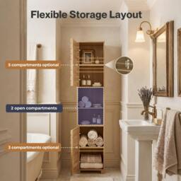 Rackhams Bathroom Storage Cabinet Hallway Tall Cupboard Adjustable Shelves Oak - thumbnail 5