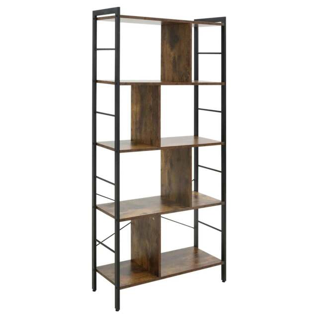 Rackhams Industrial Storage Unit, 5 Tiers Bookcase with Open Compartments for Office Living Room, Bedroom, Rustic Brown and Black - image 1