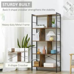 Rackhams Industrial Storage Unit, 5 Tiers Bookcase with Open Compartments for Office Living Room, Bedroom, Rustic Brown and Black - thumbnail 4