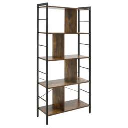 Rackhams Industrial Storage Unit, 5 Tiers Bookcase with Open Compartments for Office Living Room, Bedroom, Rustic Brown and Black - thumbnail 1