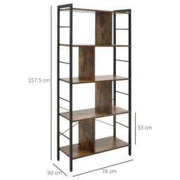 Rackhams Industrial Storage Unit, 5 Tiers Bookcase with Open Compartments for Office Living Room, Bedroom, Rustic Brown and Black - thumbnail 3