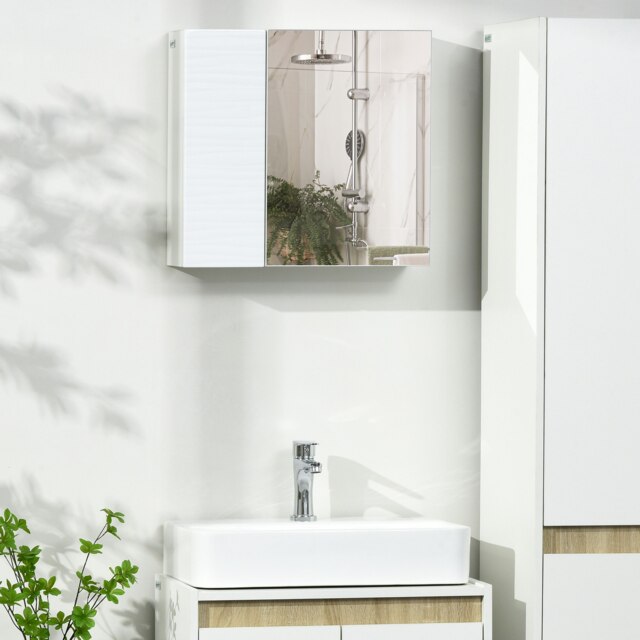 Rackhams Bathroom Mirror Cabinet Wall Mounted Cupboard w/ Adjustable Shelf - image 1