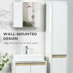 Rackhams Bathroom Mirror Cabinet Wall Mounted Cupboard w/ Adjustable Shelf - thumbnail 3