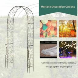 Rackhams Metal Garden Arch Trellis, Decorative Arbour Archway for Walkway Path Ceremony Wedding Party, 120 x 30 x 226cm - thumbnail 5
