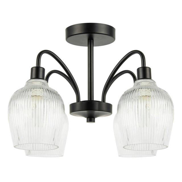 Rackhams Classy Matte Black Ceiling Light with Clear Ribbed Glass Shades - image 1
