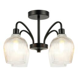 Rackhams Classy Matte Black Ceiling Light with Clear Ribbed Glass Shades - thumbnail 2