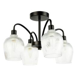 Rackhams Classy Matte Black Ceiling Light with Clear Ribbed Glass Shades - thumbnail 3