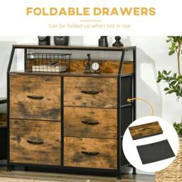 Rackhams Bedroom Chest of Drawers, Industrial 5 Fabric Drawer Dresser with Open Shelf for Living Room, Rustic Brown - thumbnail 5
