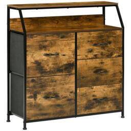 Rackhams Bedroom Chest of Drawers, Industrial 5 Fabric Drawer Dresser with Open Shelf for Living Room, Rustic Brown - thumbnail 1
