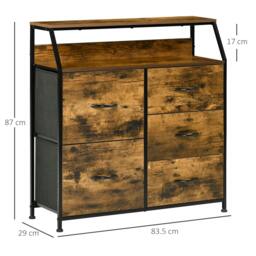 Rackhams Bedroom Chest of Drawers, Industrial 5 Fabric Drawer Dresser with Open Shelf for Living Room, Rustic Brown - thumbnail 3