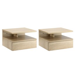 Rackhams Nightstand Set of 2, Wall Mounted Bedside Cabinet, White - White - thumbnail 6