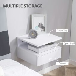 Rackhams Nightstand Set of 2, Wall Mounted Bedside Cabinet, White - White - thumbnail 4