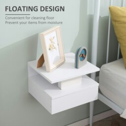 Rackhams Nightstand Set of 2, Wall Mounted Bedside Cabinet, White - White - thumbnail 3