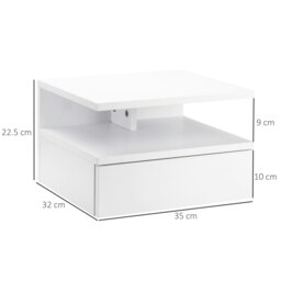 Rackhams Nightstand Set of 2, Wall Mounted Bedside Cabinet, White - White - thumbnail 5
