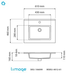 Rackhams 4012 Ceramic 61cm Thin-Edge Inset Basin with Rectangular Bowl - White - Ceramic - 61cm - thumbnail 3