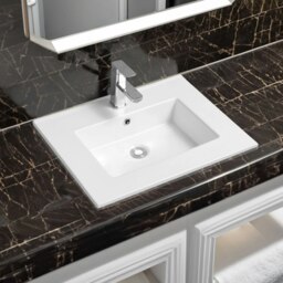 Rackhams 4012 Ceramic 61cm Thin-Edge Inset Basin with Rectangular Bowl - White - Ceramic - 61cm - thumbnail 1