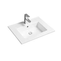 Rackhams 4012 Ceramic 61cm Thin-Edge Inset Basin with Rectangular Bowl - White - Ceramic - 61cm - thumbnail 2