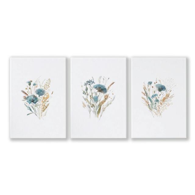 Rackhams Blue Color Wall Art - Set of 3 Botanical Wall art Prints - 16 x 22 inches / 40.65 cm x 56 cm - Polyester Canvas 260 gsm - Canvas wrapped - image 1