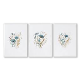 Rackhams Blue Color Wall Art - Set of 3 Botanical Wall art Prints - 16 x 22 inches / 40.65 cm x 56 cm - Polyester Canvas 260 gsm - Canvas wrapped