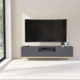 Rackhams Elegantly Grey Grooved Front TV Unit 180cm with Gold Accents - 180 cm  - 1 -  MDF/Chipboard - thumbnail 2