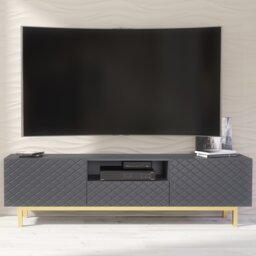 Rackhams Elegantly Grey Grooved Front TV Unit 180cm with Gold Accents - 180 cm  - 1 -  MDF/Chipboard - thumbnail 6