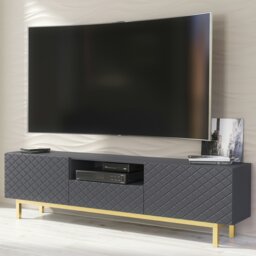 Rackhams Elegantly Grey Grooved Front TV Unit 180cm with Gold Accents - 180 cm  - 1 -  MDF/Chipboard