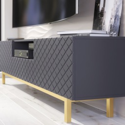 Rackhams Elegantly Grey Grooved Front TV Unit 180cm with Gold Accents - 180 cm  - 1 -  MDF/Chipboard - thumbnail 4