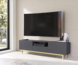 Rackhams Elegantly Grey Grooved Front TV Unit 180cm with Gold Accents - 180 cm  - 1 -  MDF/Chipboard - thumbnail 5