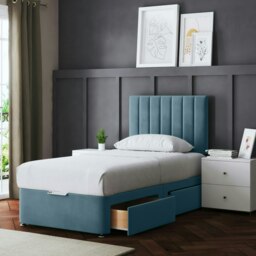 Rackhams Amelia Divan Bed with Upholstered Headboard - Two Drawers - Blue - Small Single - thumbnail 4