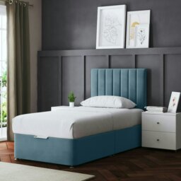 Rackhams Amelia Divan Bed with Upholstered Headboard - Two Drawers - Blue - Small Single