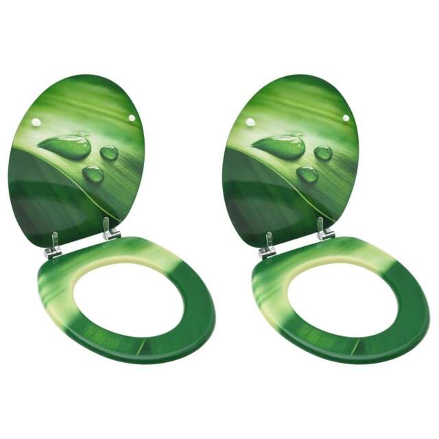 Rackhams WC Toilet Seats with Lid 2 pcs MDF Green Water Drop Design