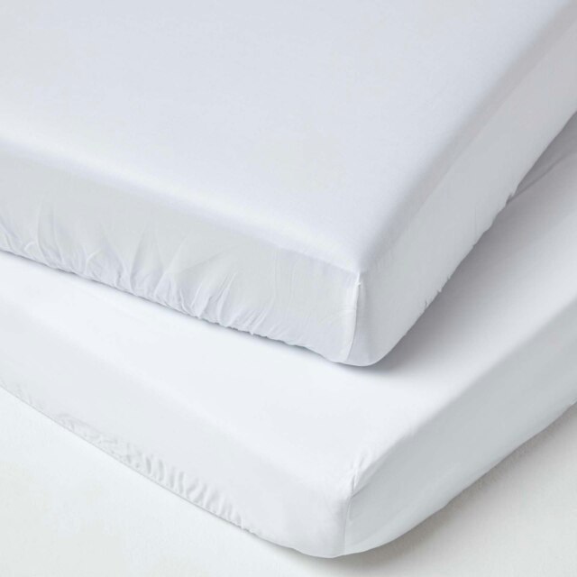Rackhams Organic Cotton Fitted Cot Sheets 400 Thread Count, 2 Pack - White - image 1