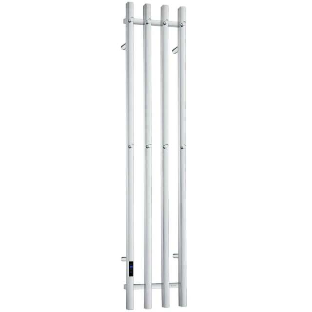 Rackhams Polished Stainless Steel Electric Heated Quadruple Vertical Towel Warmer (W)300mm x (H)1500mm Wall Mounted Bathroom Hanger - image 1