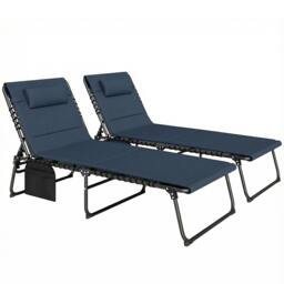 Rackhams Folding Sun Loungers Set of 2, Reclining Sun Bed, Dark Blue - Steel, Mesh Fabric - Blue - thumbnail 2