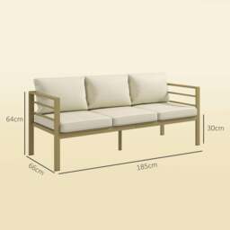 Rackhams 3 Seater Garden Bench with Cushions, Outdoor Furniture, Cream White - thumbnail 3