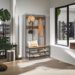 Rackhams Industrial Entryway Coat Rack with 12 Hooks and Bench - thumbnail 3
