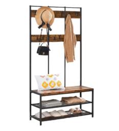 Rackhams Industrial Entryway Coat Rack with 12 Hooks and Bench - thumbnail 2