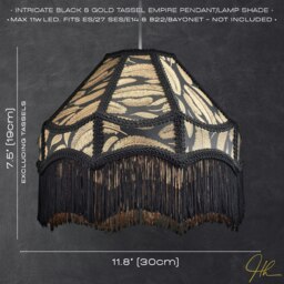Rackhams Traditional Black Victorian Empire Pendant Shade with Tassels and Golden Leaves - thumbnail 6
