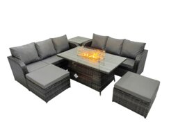 Rackhams Garden Outdoor Rattan Furniture Set Rattan 3 Seater Sofa with 2 Big Stools Side Table Dark Grey Mixed - thumbnail 2