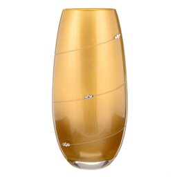 Rackhams Silhouette Gold Barrel Vase Adorned with Swarovski® Crystals - 25cm - Made From Premium Lead Free Crystal Glass
