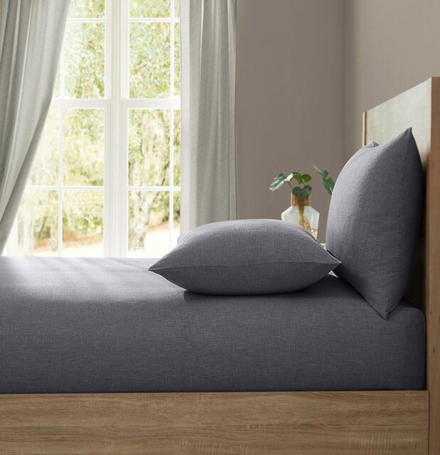 Rackhams 'Pure Washed Linen' Fitted Sheet - Charcoal - Double - image 1