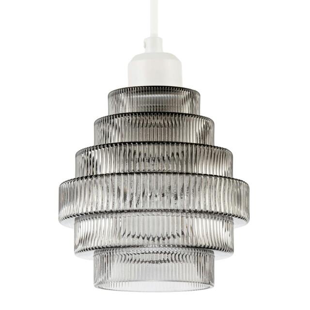 Rackhams Tiered Stepped Design Smoked Ribbed Glass Pendant Ceiling Light Shade - image 1