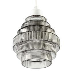 Rackhams Tiered Stepped Design Smoked Ribbed Glass Pendant Ceiling Light Shade - thumbnail 4