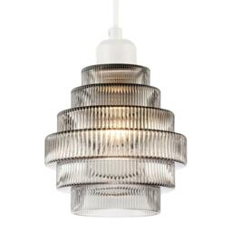 Rackhams Tiered Stepped Design Smoked Ribbed Glass Pendant Ceiling Light Shade - thumbnail 2